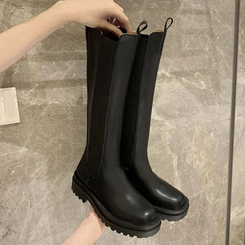 Women Long Boots Knee high Shoes Chunky Heels Autumn Winter Brand Designer Chelsea Platform Boots Fashion Ladies Footwear 2021