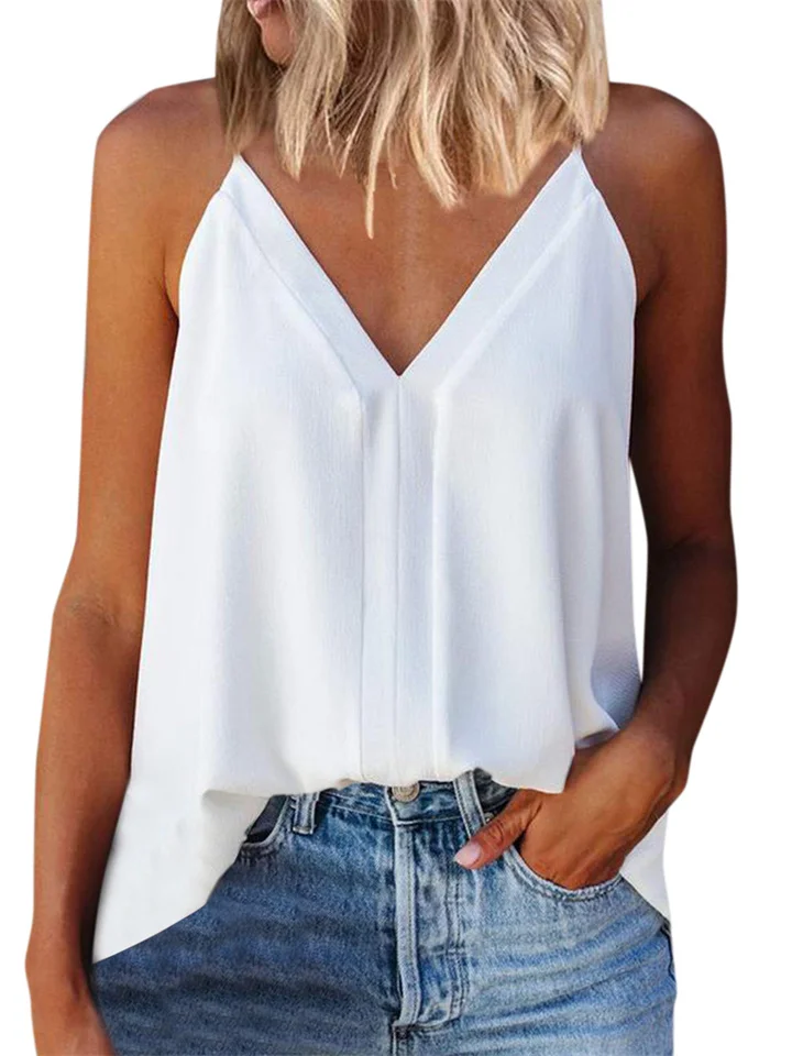 Summer New Fashion Women's Y-shaped Collision Color V-neck Sleeveless Camisole Undershirt Temperament Commuter Wind Tops-Mixcun