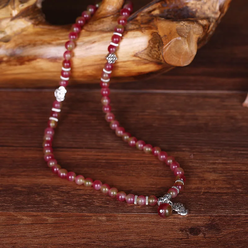 Watermelon Tourmaline PiXiu Elephant Positive Triple Wrap Mala Bracelet