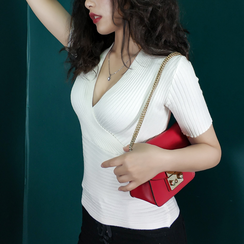 Threefruit costumes for women hot sexy Knit Sweaters Women 2025 Pullovers Ladies Sexy Low-cut Pull Femme Well Elastic Woman Sweater Summer T-shirts Crop Tops