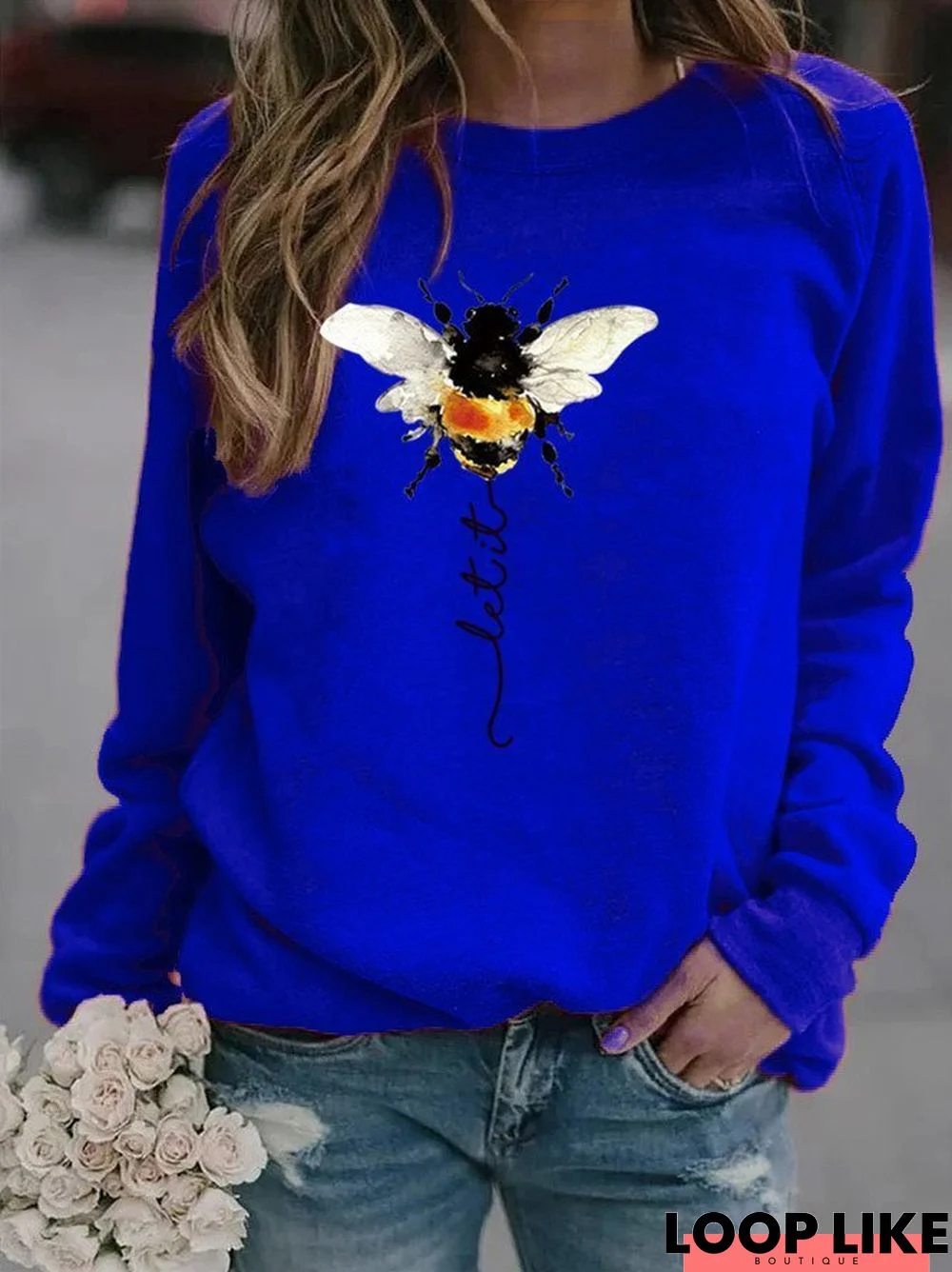 Long Sleeve Printed Cotton-Blend Crew Neck Casual Sweatshirt