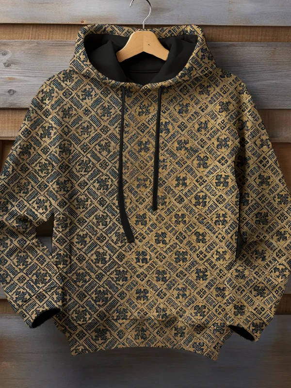 Men's Retro Geometric Patterns All Over Print Casual Hoodie