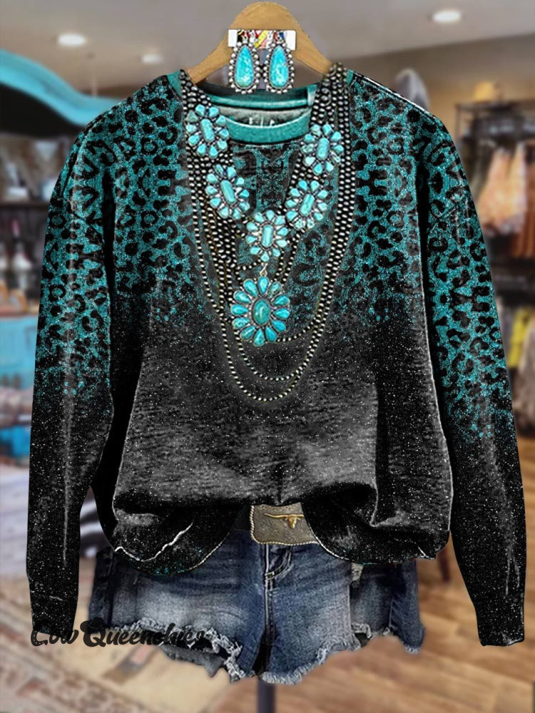 Green Glam Leopard Print Casual Sweatshirt Multicolor / S