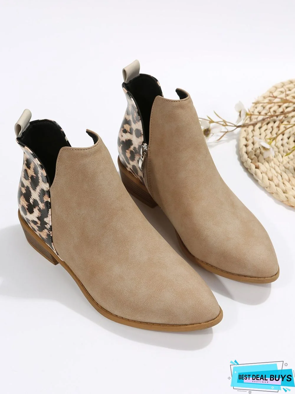 Leopard Khaki Casual Ankle Boots