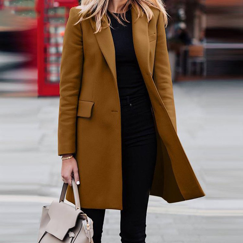 Simple Lapel Solid Color Long Sleeve Coat