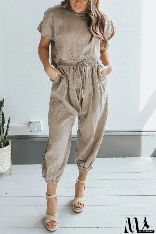 Slit Back Solid Drawstring Jumpsuit