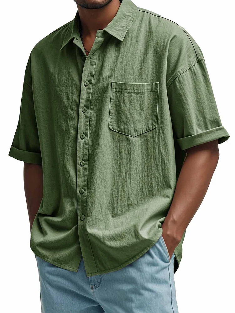 Men's Fashion Casual Pleated Fabric Short Sleeve Shirt