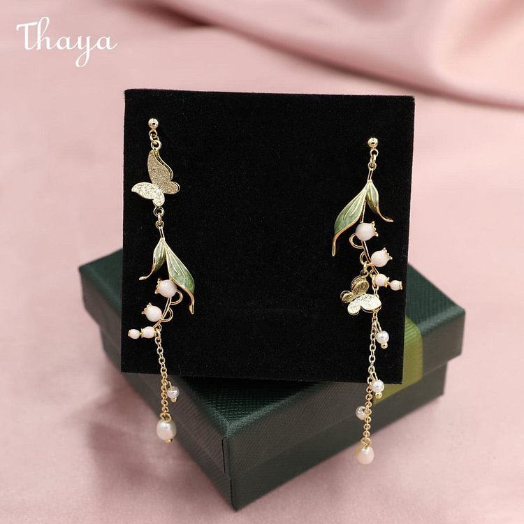 Thaya Pastoral Style Butterfly And Flower Earrings