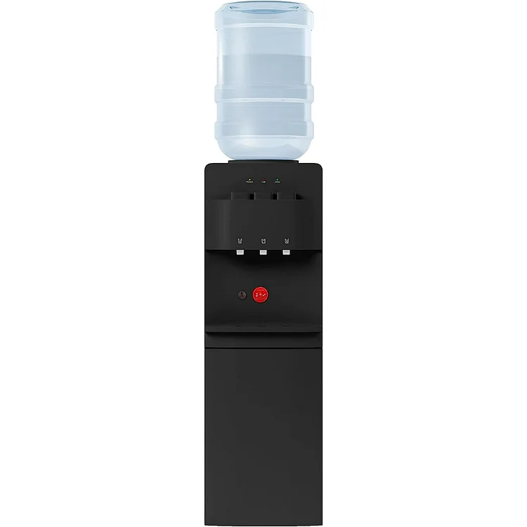 TABU Top Loading Water Cooler Dispenser, Holds 3 or 5 Gallon Bottle, Storage Cabinet and Child Safety Lock (Black)