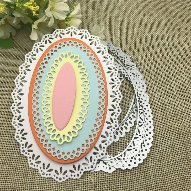 6pcs/set Oval Circle Scallop Fram Metal Cutting Dies for DIY Scrapbooking Album Paper Cards Decorative Crafts Embossing Die Cuts