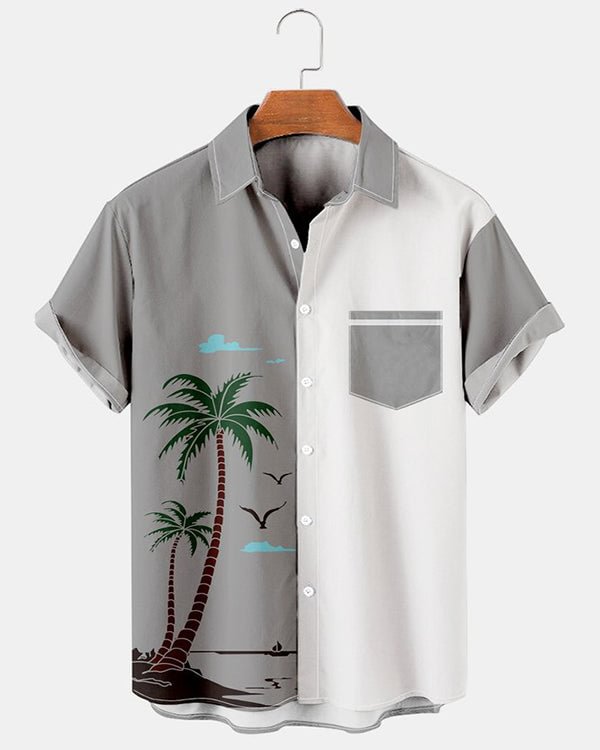 Men's Coconut Tree Printed Casual Breathable Hawaiian Short Sleeve Shirt Top