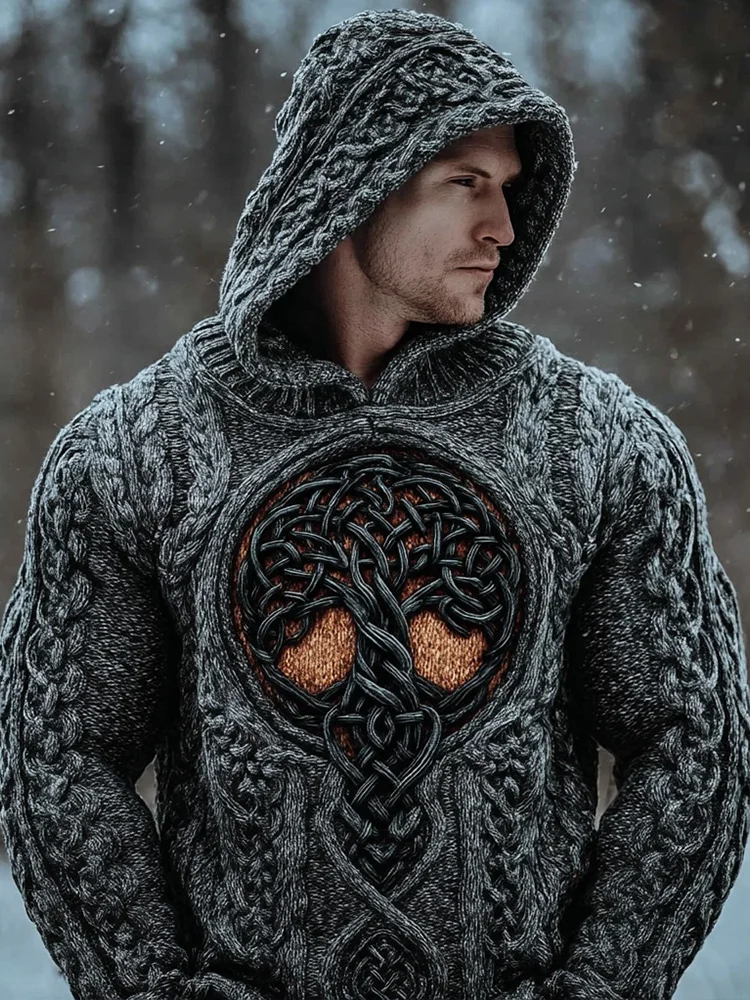 Men's Viking Tree Of Life Celtic Knot Knit Hooded Sweater