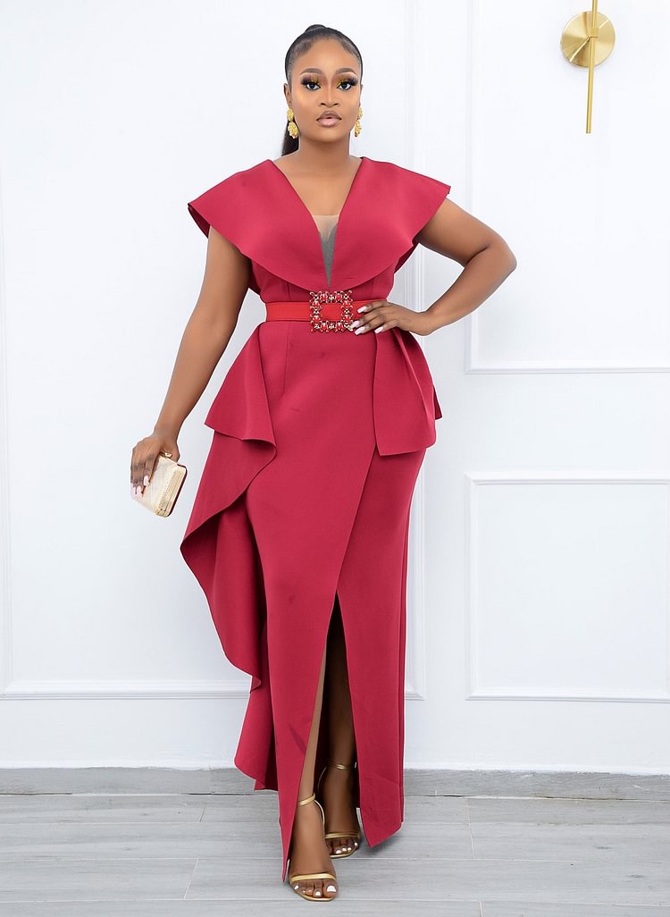 Irregular long skirt sexy plus size temperament commuter high waist tight dress QueenFunky