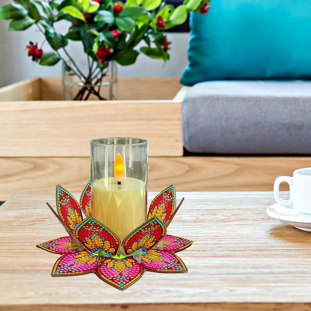 Mandala Lotus-F Acrylic DIY Diamond Painting Candle Holders Without Candles Crystal Painting Tealight Candle Stand Table Centerpiece for Adults Beginners Home Party Decor