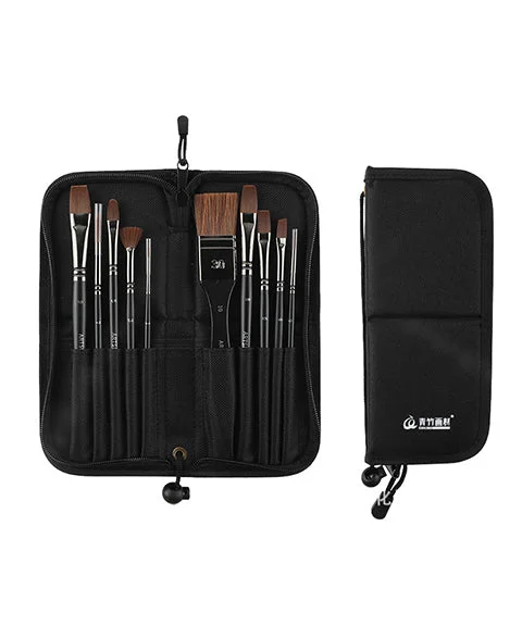 10 Pcs Premium Nylon Acrylic Painting Brush Set With Carrying Case-Himinee.com