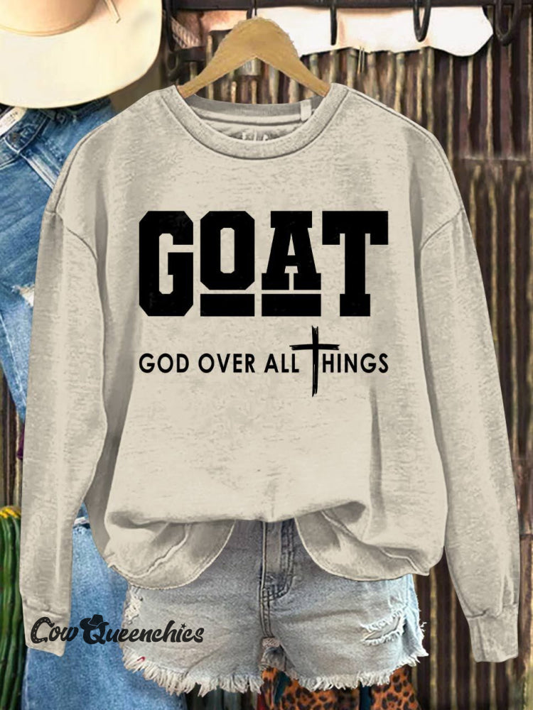 Goat God Over All Things Christian Print Casual Sweatshirt Beige / S