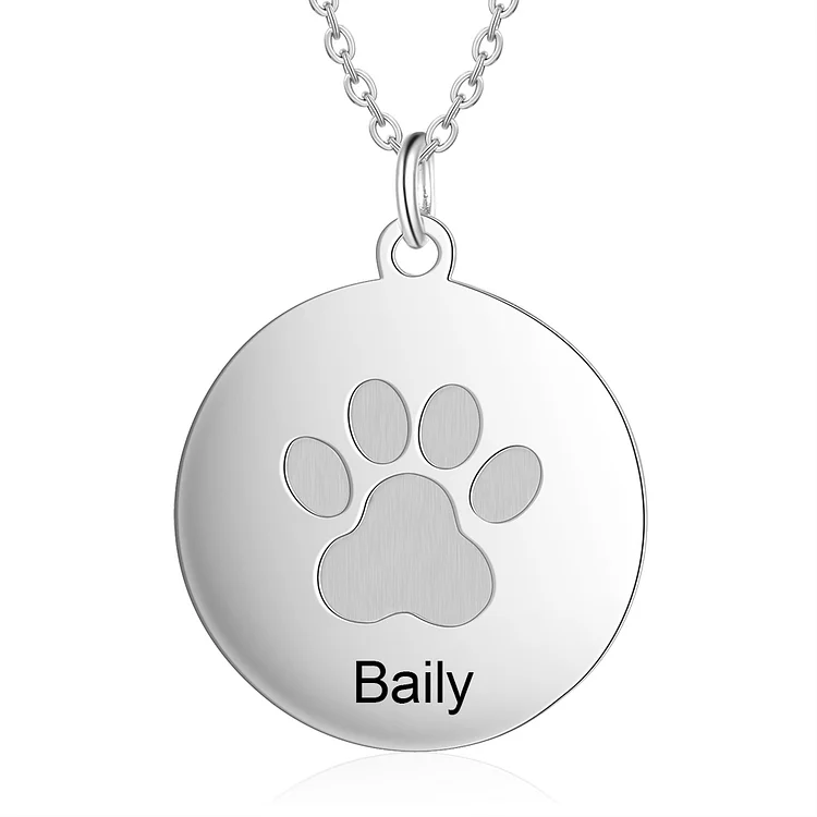 Personalized Paw Print Necklace Engraved Name Pet Necklace
