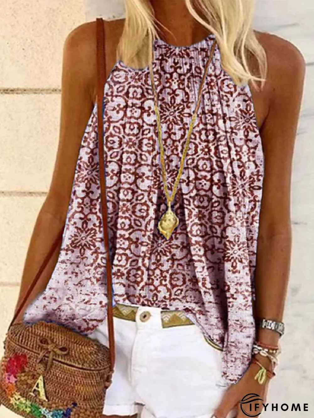 Floral-Print Halter Casual Chiffon Tops | IFYHOME
