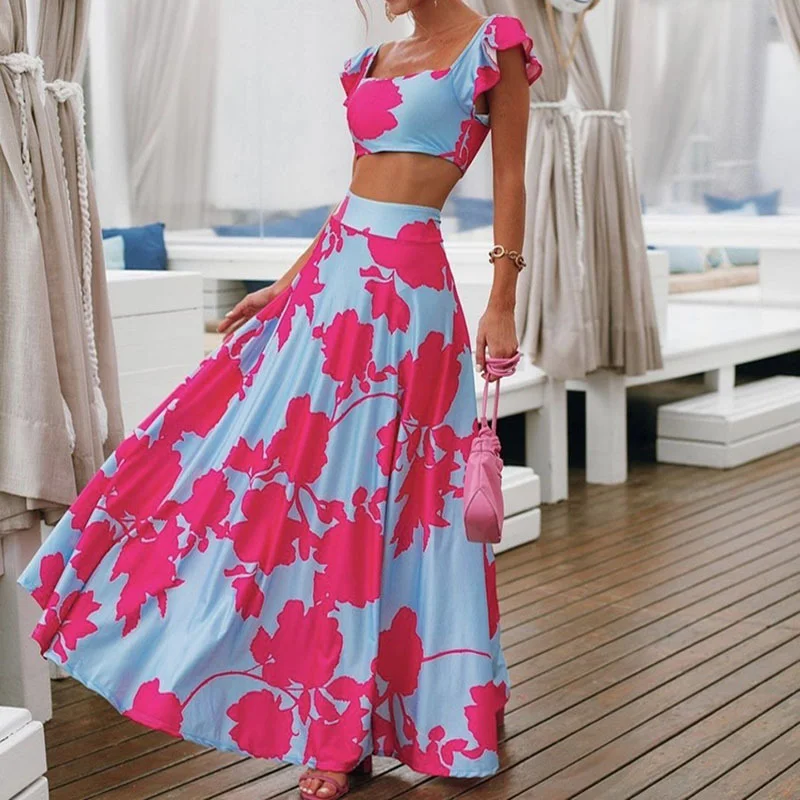 Two-Piece Fashion  Printed Off-The-Shoulder Dress