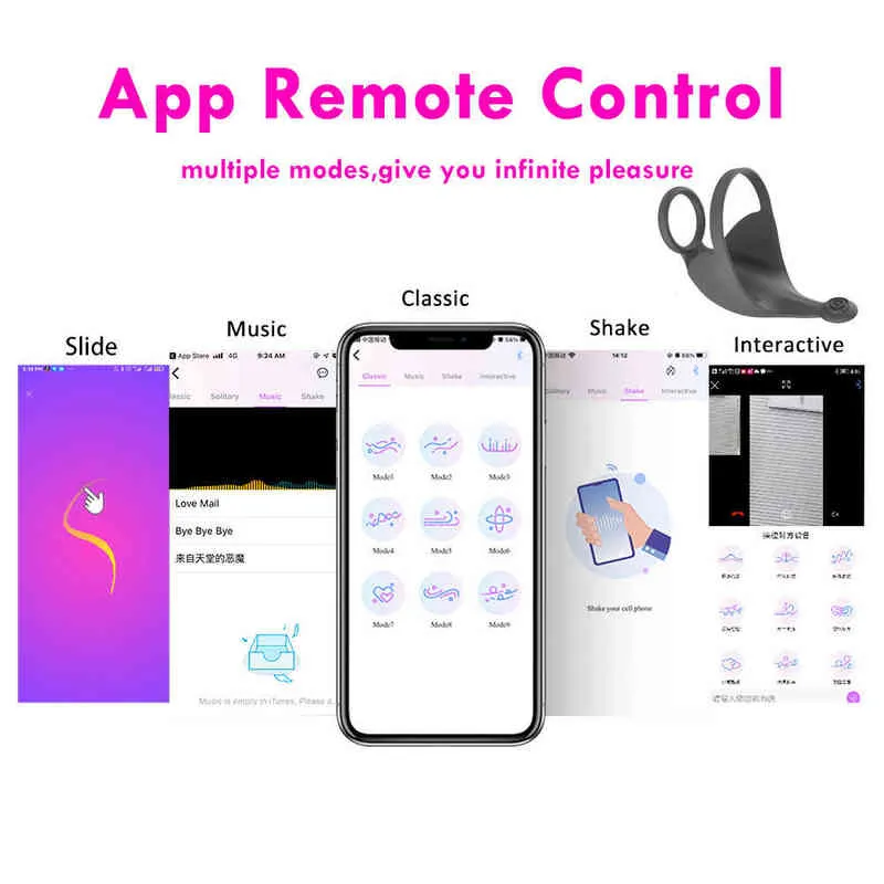 Bluetooth Penis Ring Vibrator for menn Masturbator Chastity App Control