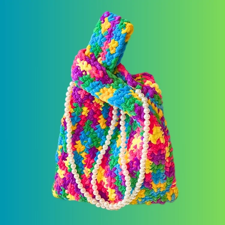 Lulusnow Handmade Multicolor Pearl Tote Crochet Bag