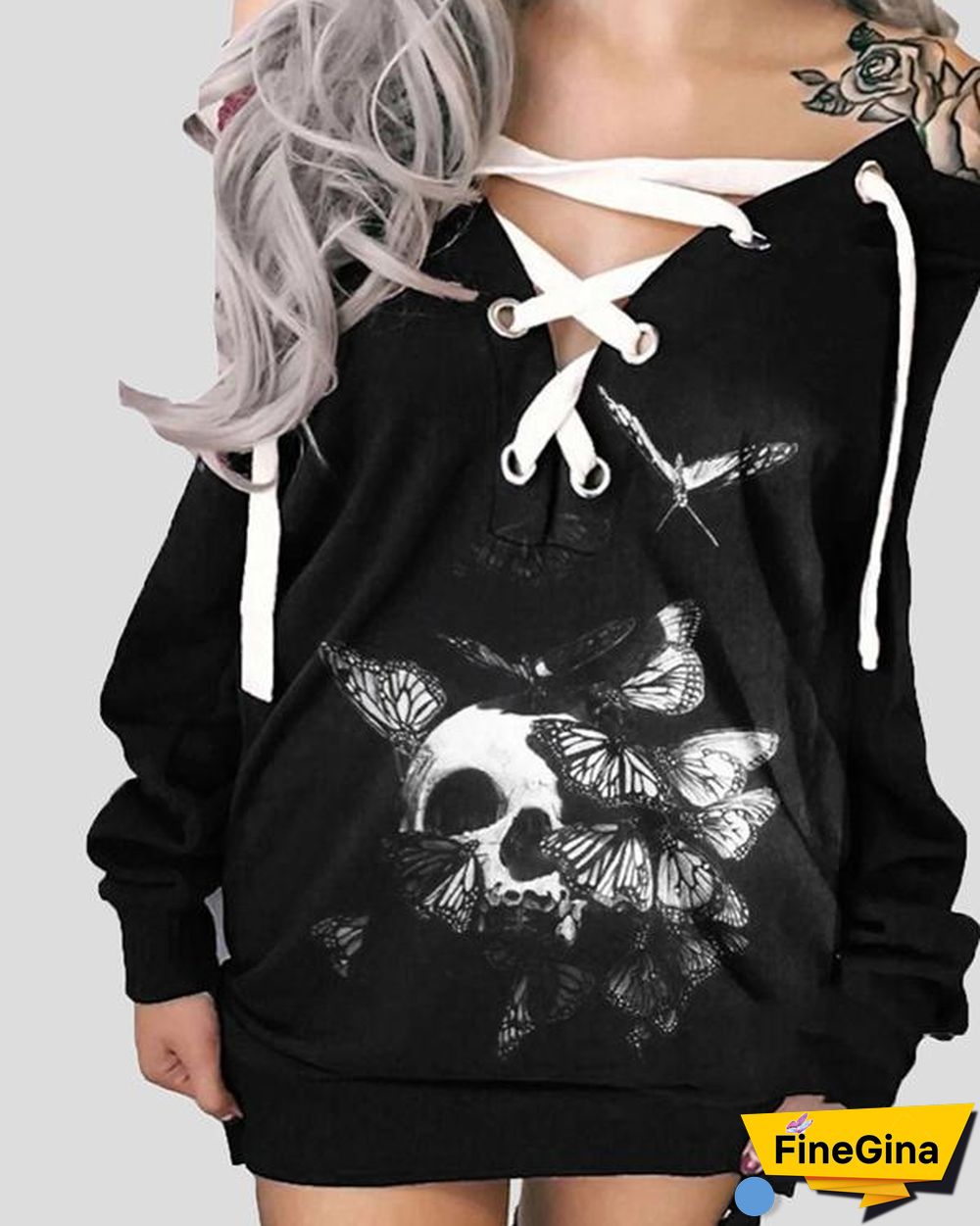 Halloween Off-The-Shoulder Printed Skull Casual Dress