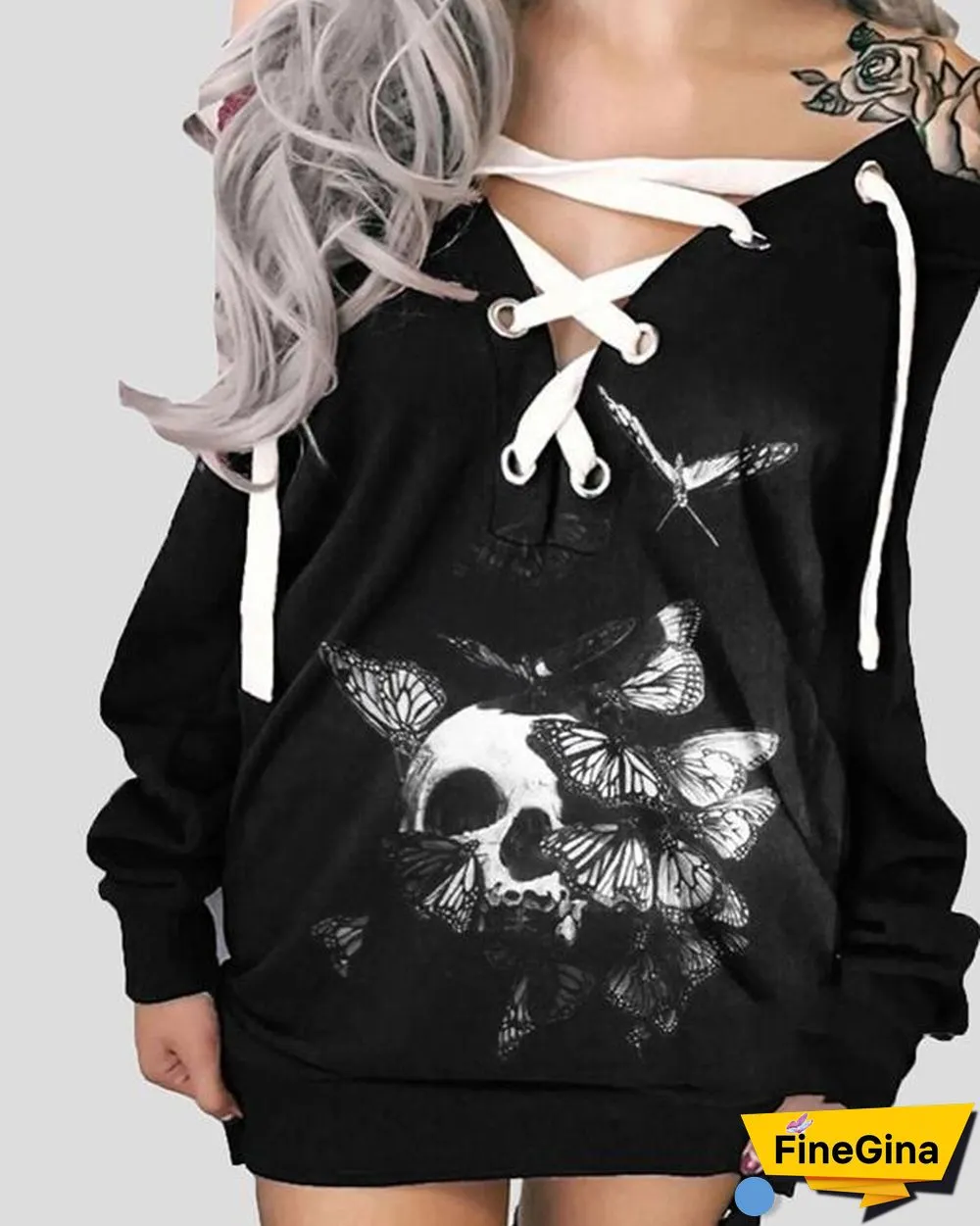 Halloween Off-The-Shoulder Printed Skull Casual Dress