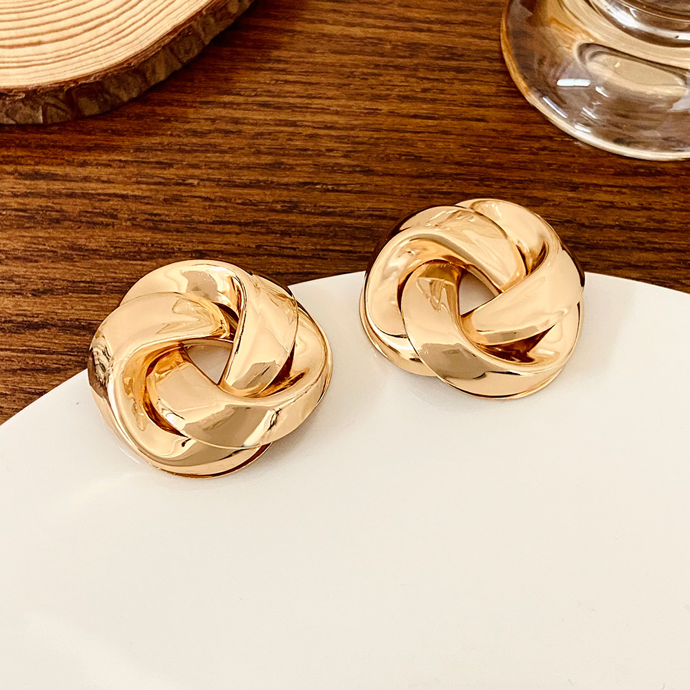 Geometric Twisted Circle Stud Earrings Gold Plated Earrings