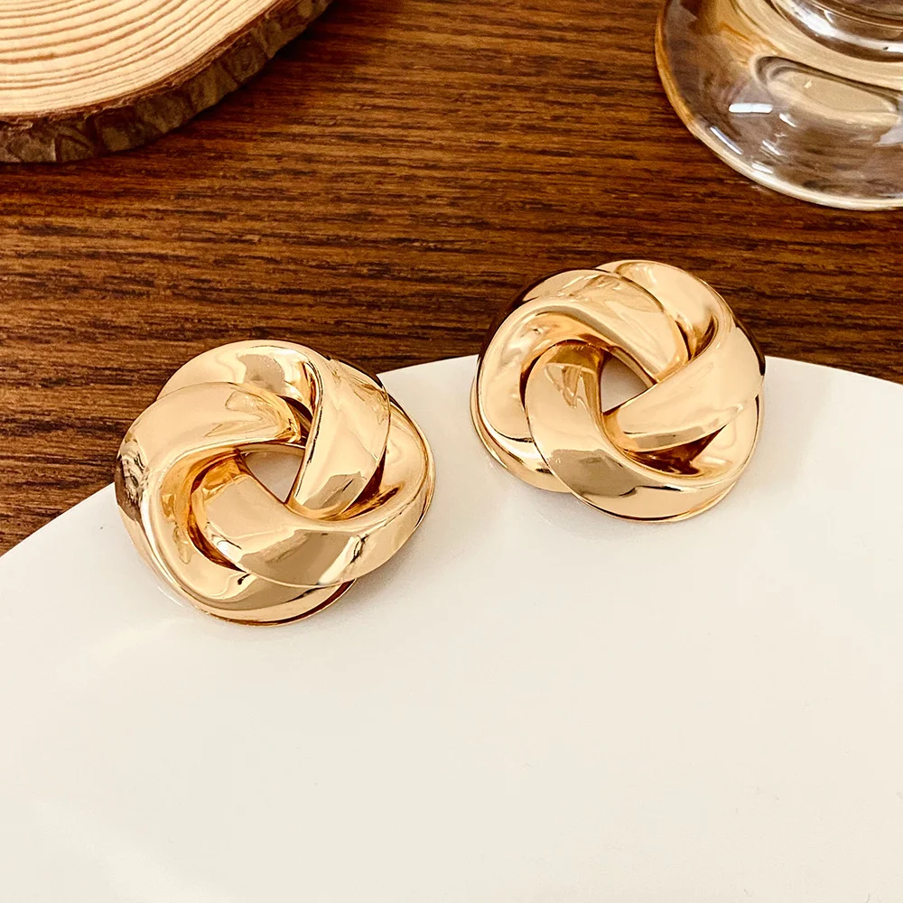 Geometric Twisted Circle Stud Earrings Gold Plated Earrings