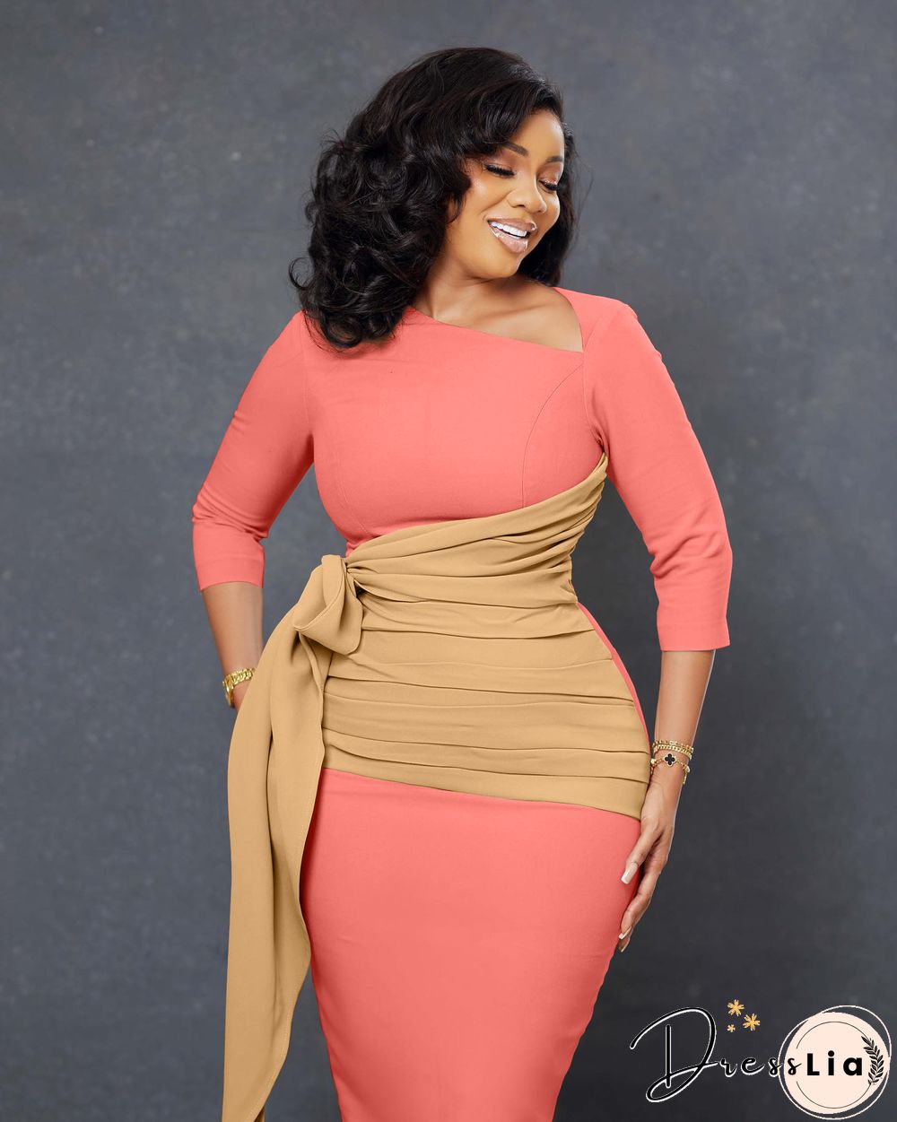 Elegant 3/4 Sleeve Bandage Ruched Pencil Dresses