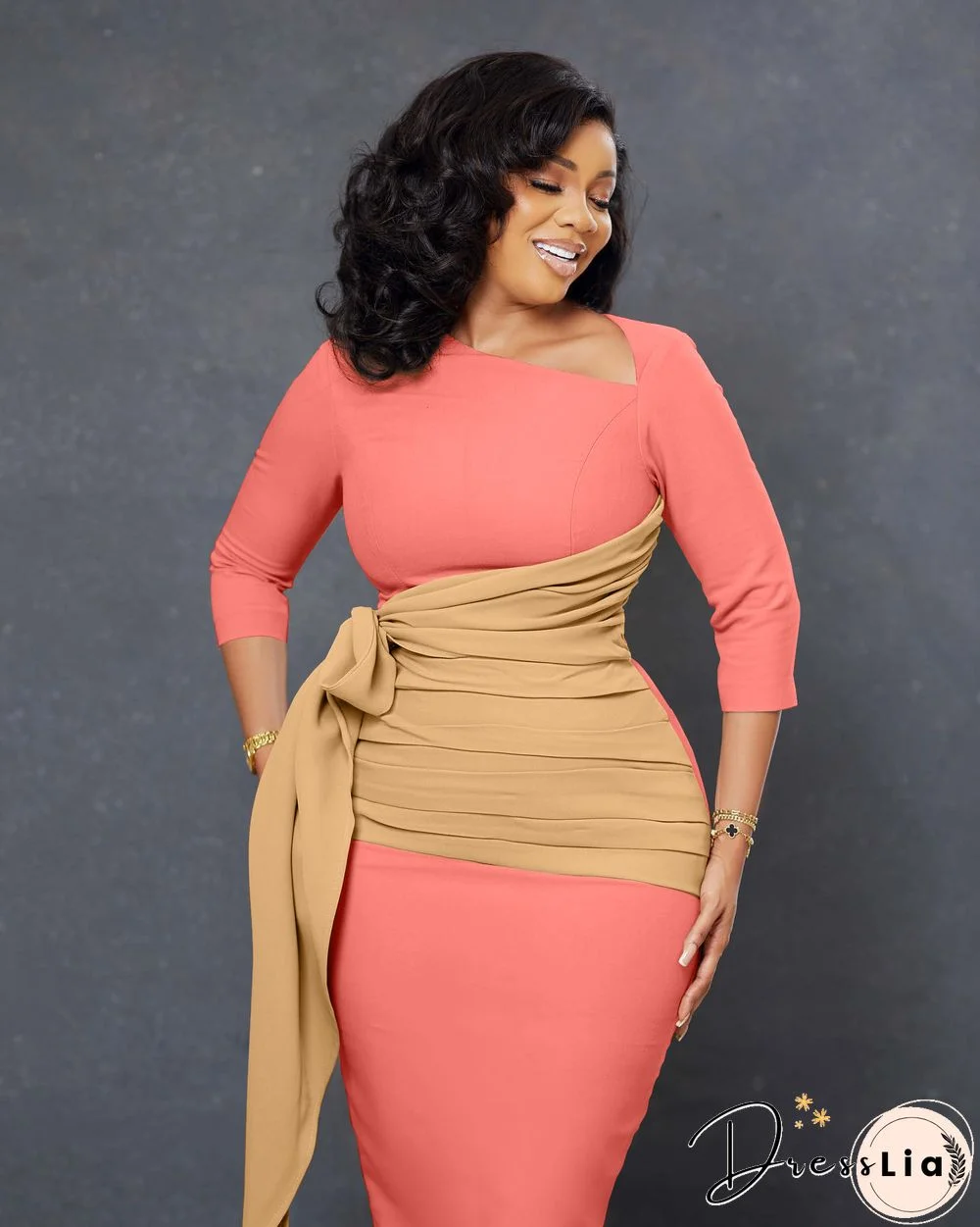 Elegant 3/4 Sleeve Bandage Ruched Pencil Dresses
