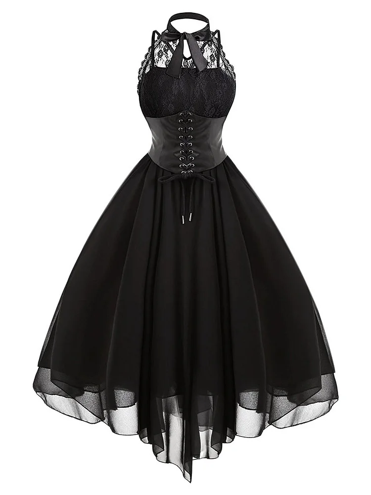 Gothic Plus Size Black Steampunk Lace Dress