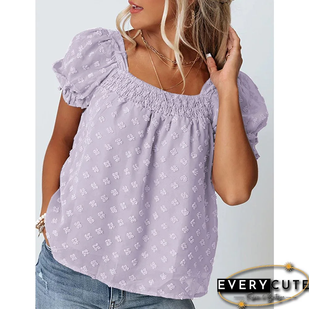 Light Purple Swiss Dot Double Layered Jacquard Square Neck Tops