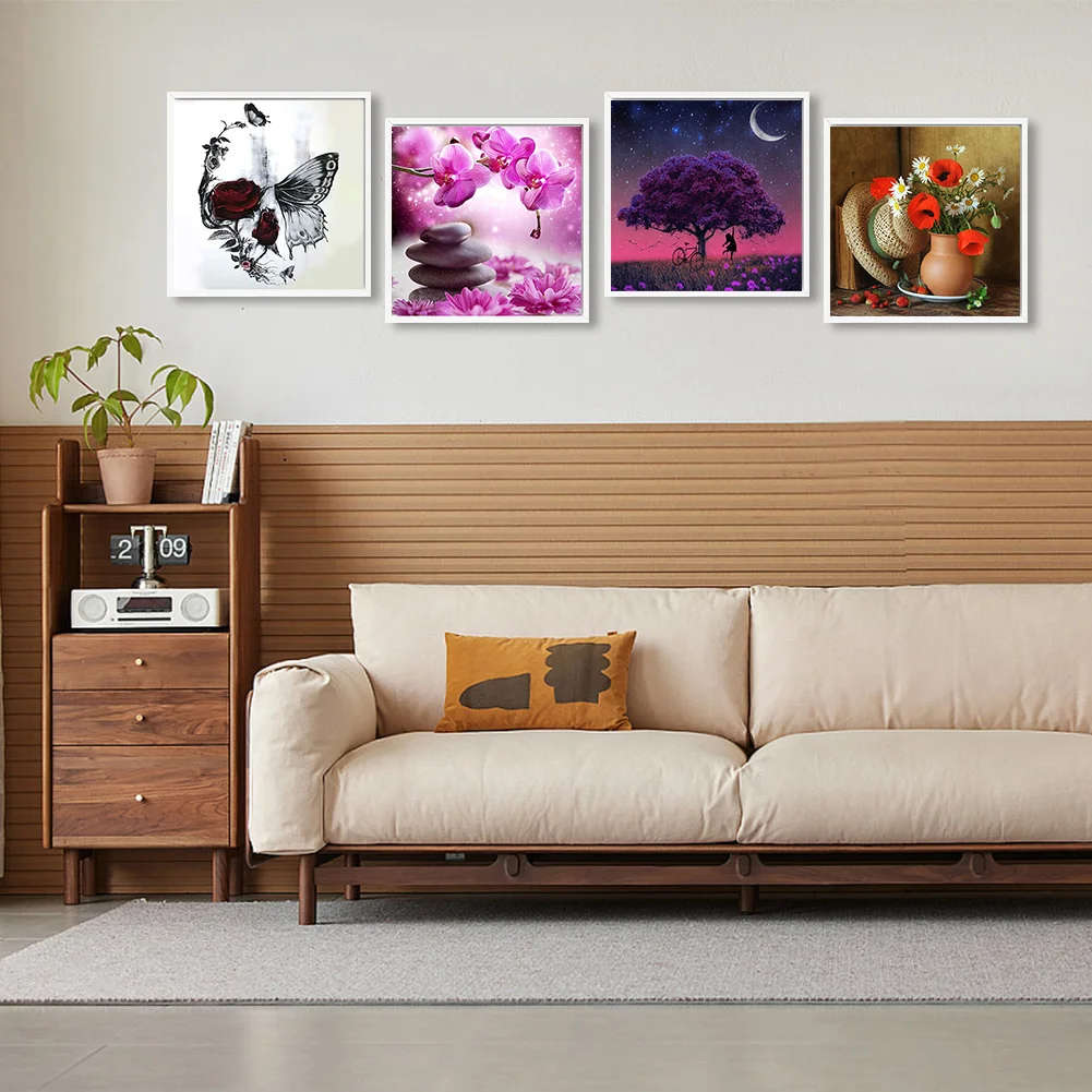 4pcs Diamond Painting - Full Round Drill - Flower Tree(Canvas|30*30cm)