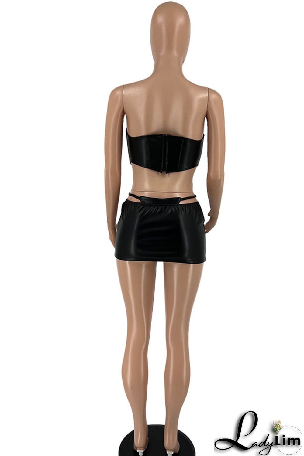 Khaki Sexy Solid Split Joint Asymmetrical Strapless Sleeveless Two Pieces