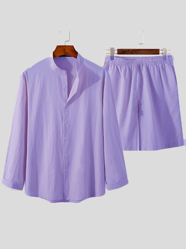 Mature Men Fashion Casual Cotton And Linen Suit Two-piece Set
