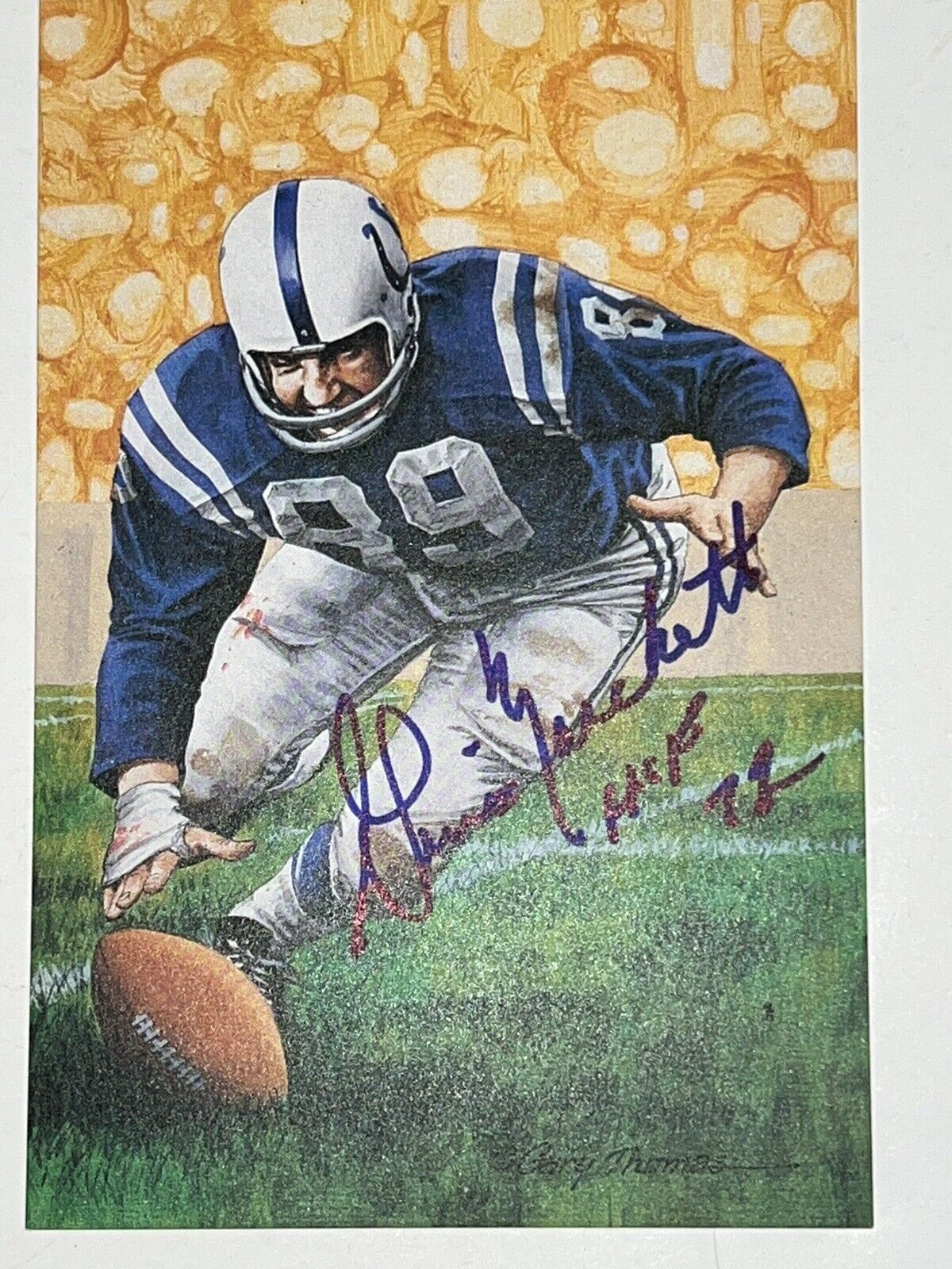 GINO MARCHETTI AND ARTIST AUTOGRAPHED GOAL LINE ART CARD WITH COA (JSA)