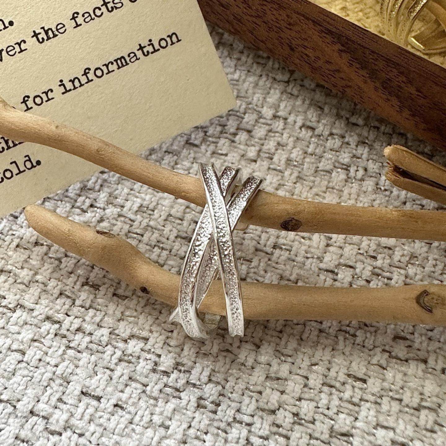 Korean style niche design retro hammered cross ring for women new Korean fashion adjustable ring