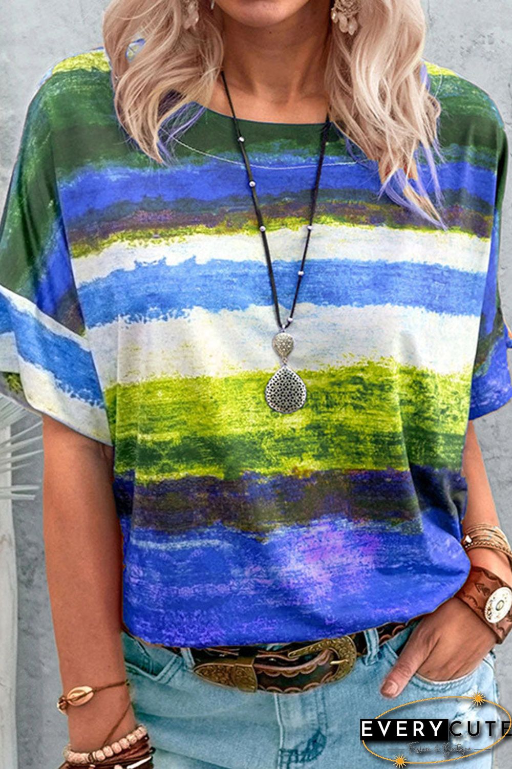 Fashion Gradual Change O Neck T-Shirts(7 Colors)