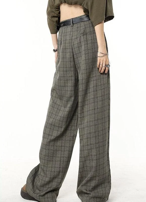 Brownm Academia Wide Leg Plaid Pants