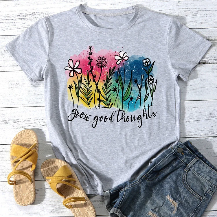 Grow Positive Thoughts Summer T-Shirt Graphic Tees Women