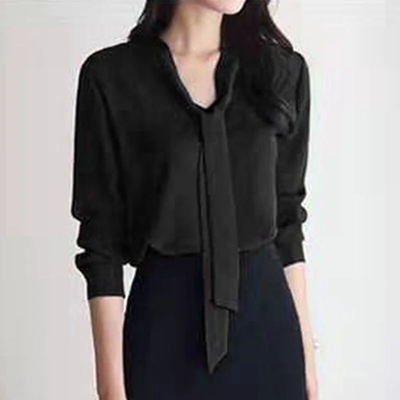 Casual White Blue Chiffon OL Blouse Shirt Top 2023 Fashion Mujer Blouses Long Sleeve Blouse Women Female Tops A137