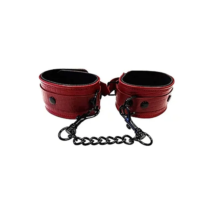 Pornhint Leather Wrist Cuffs Burgunday & Black Accessories