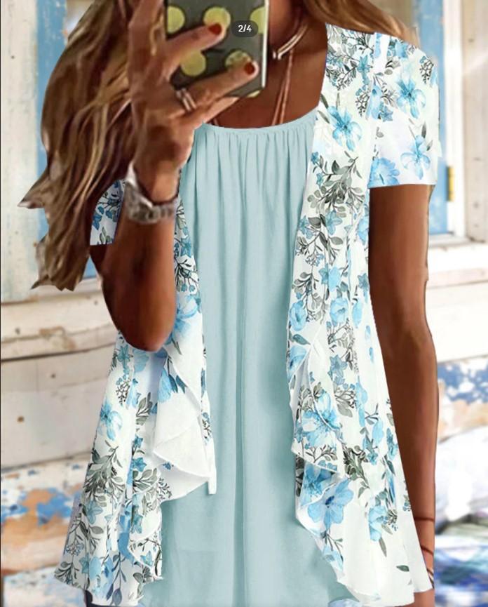 Mature Women Plus Size Round Neck Floral Casual Style Tunic Top