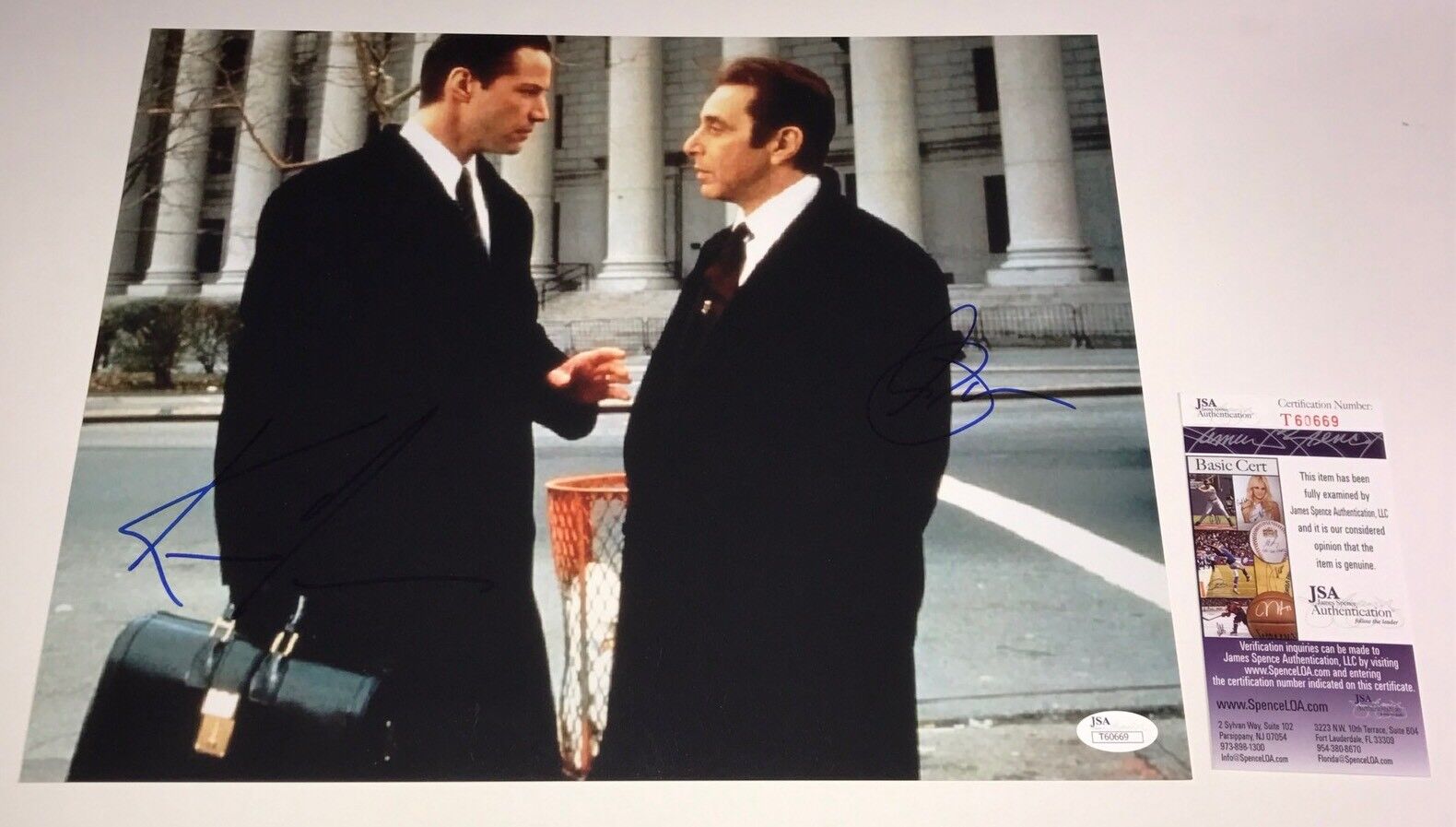 DEVIL'S ADVOCATE X2 Keanu Reeves & Al Pacino Cast Signed 11X14 Autograph JSA COA