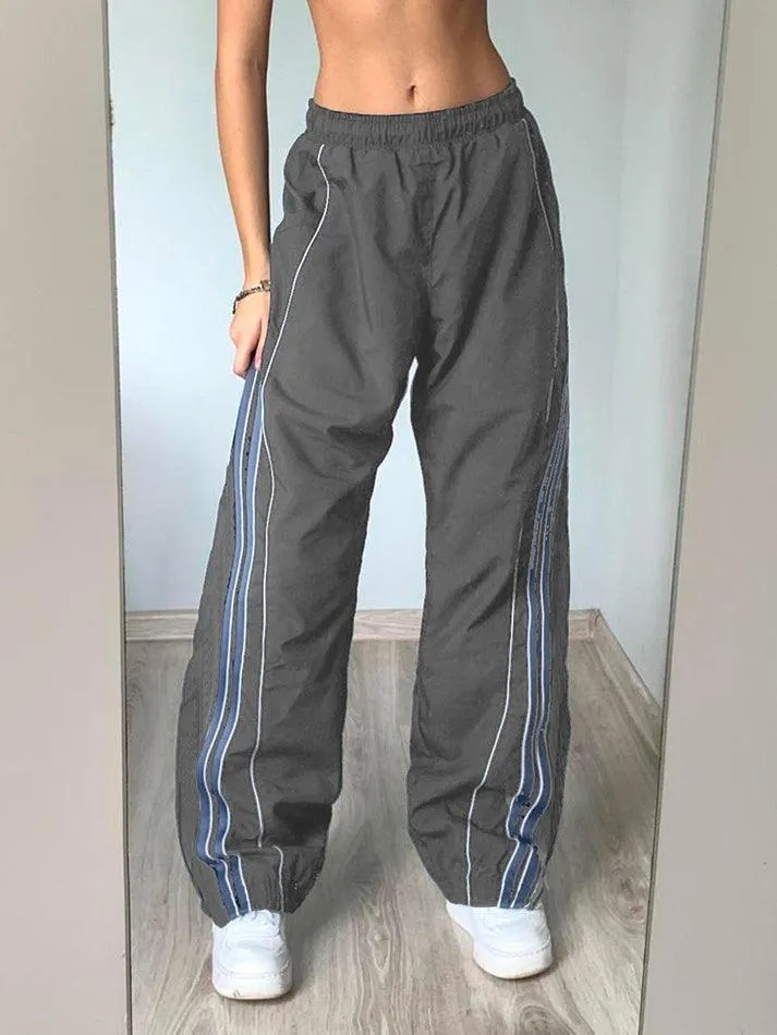 Brownm Vintage Striped Piping Baggy Sweatpants