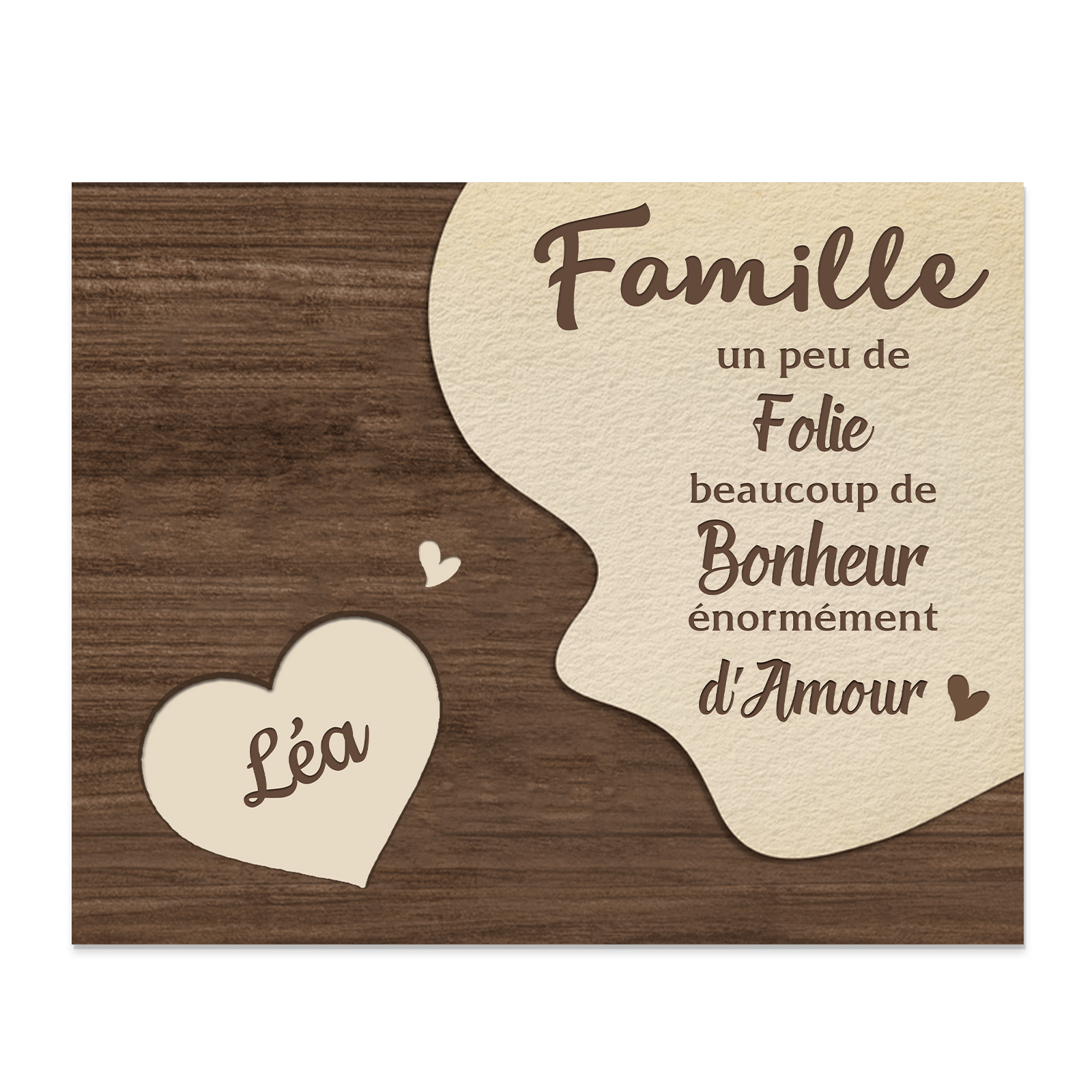 Cadre en Bois Cœur 1 Prénoms Personnalisés pour Famille