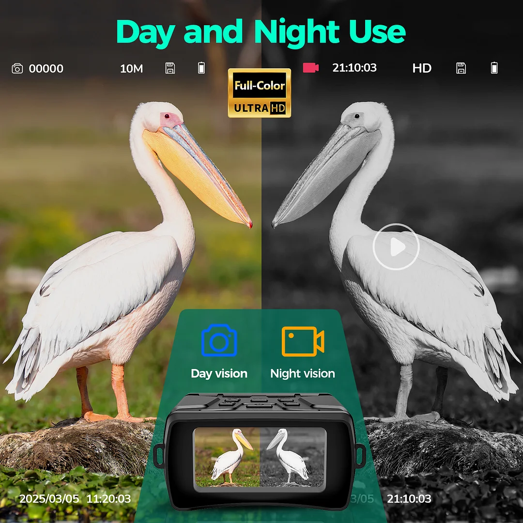 BEBANG Night Vision Goggles, 7 Level Infrared Digital Night Vision Binoculars 32GB HD Photo and Video Capture, Type-C Rechargeable