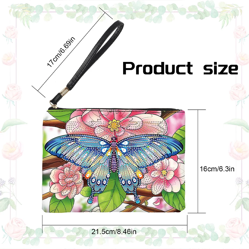 DIY Butterfly PU Partial Special Shaped Diamond Painting Wallet Makeup Bag