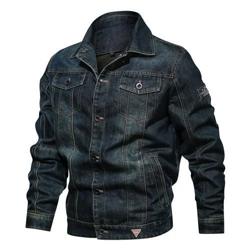 Denim Jacket Men's Lapel Embroidery Casual Mens  Jeans Jackets Multi-pocket Male Cowboy Coats | EGEMISS